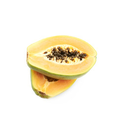 Papaya fruit cut in two halves isolated