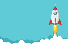 Rocket Launch Illustration. Business Or Project Startup Banner Concept. Flat Style Illustration.