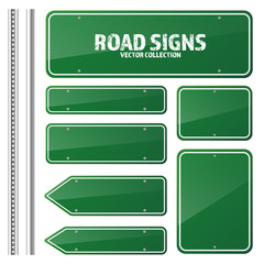 Wall Mural - road green traffic sign. blank board with place for text.mockup. isolated information sign. directio