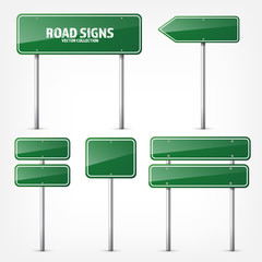 Wall Mural - road green traffic sign. blank board with place for text.mockup. isolated information sign. directio