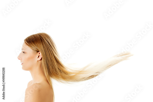 Obraz na plátně Beautiful long blonde hair, isolated on white.