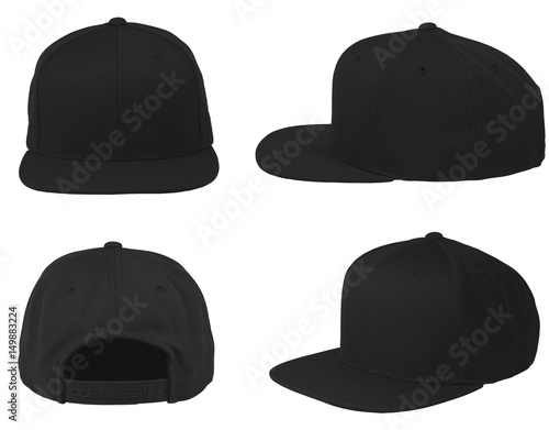 Download Mock up blank flat snap back hat black isolated view set ...