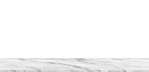 Leinwandbilder - Empty white marble tabletop isolated with white space background,Mock up banner ads for display of product or replace your design background,Luxury modern theme