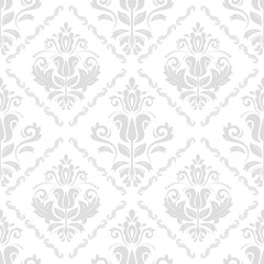 Wall Mural - Damask classic light silver pattern. Seamless abstract background with repeating elements