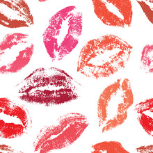Kisses Seamless Vector Pattern. Lips Print Pattern