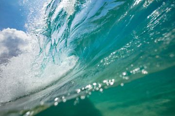 Wall Mural - tropical ocean wave closing in barrel. surfing sport activity symbol of rip curl wave shape.