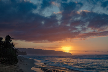 Wall Mural - beautiful sunset time on hawaiian beach with ocean view seascape