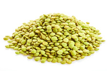 Green Lentils On A White Background