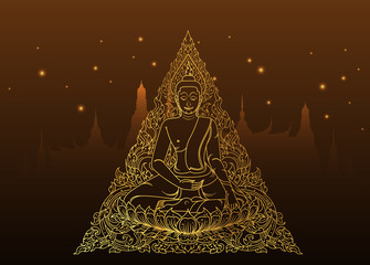 Bodhi tree and leaf gold color of thai tradition vector