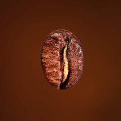 Poster - Falling Coffee bean macro on brown blur  background. High Resolution image