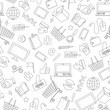 © Zagory - Seamless pattern on the theme of online shopping and Internet shops, dark contour icons on white background
