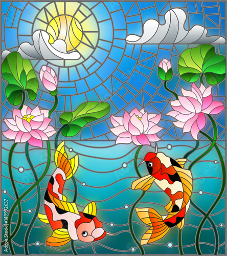 ilustracja-w-stylu-witrazu-z-koi-ryb-i-kwiatow-lotosu-na-tle-nieba-i-wody-slo