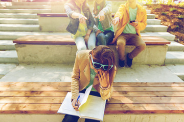 Poster - student girl suffering of classmates mockery