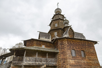 SUZDAL, RUSSIA - APRIL 28, 2017: Open air museum. Historic masterpiece of wooden architecture