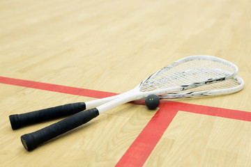 Wall Mural - two squash rackets and ball