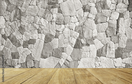 Naklejka na szafę Empty top wooden table on stone wall