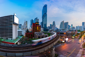 Wall Mural - sunset scence of bangkok panorama skyline
