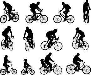 Poster - bicyclists silhouettes collection - vector