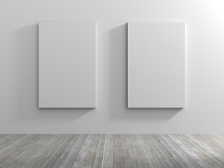 Wall Mural - White empty room with empty two frame.3D rendering.