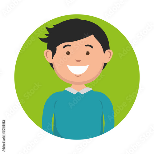 Fotografie, Tablou A dark-haired smiling man icon over green and white background