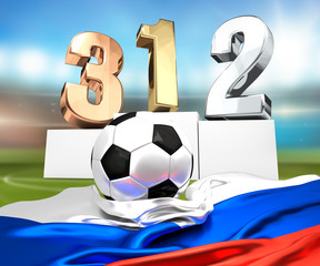 Wall Mural - soccer football podium with flag of russia at stadium 3d rendering isolated