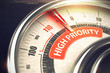© tashatuvango - Conceptual Illustration of a Gauge with Red Needle Pointing to Maximum of High Priority. Horizontal image. 3D Render.