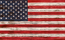 United States Flag On Wooden Surface