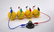 Electricity From Lemon battery on white background. Bio battery. 