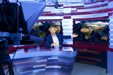 A television anchorman at studio