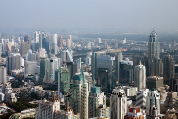  Bangkok Skyline, aerial view of capital in Thailand.