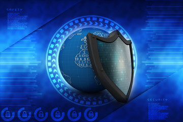 3d illustration security concept - shield on digital code background
