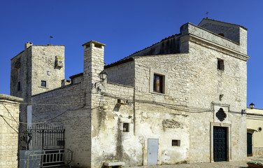 Ancient medieval fortified farmhouse with an adjoining church in the hamlet of Sovereto. The first news about the construction of the church dates back to 1175. Terlizzi, Puglia. ITALY