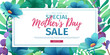 Template design discount banner for happy mother's day. Horizontal poster for special mother's day sale with flower decoration.  Horizontal layout on natural, floral background. Vector