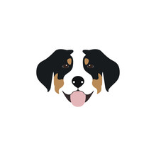 Vector Illustration Swiss Mountain Dog Head With His Tongue Hanging Out.