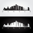 Denver USA skyline and landmarks silhouette, black and white design.
