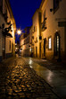 On the street of medieval town of Obidos, Portugal at night