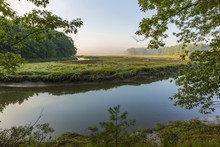 The York River Winds Its Way Through Forest And Salt Marsh In York, Maine.