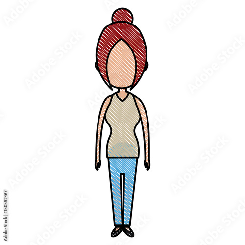 drawing woman character female standing design vector illustraton - Buy