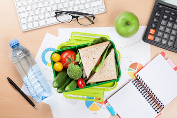 Wall Mural - Office desk with supplies and lunch box