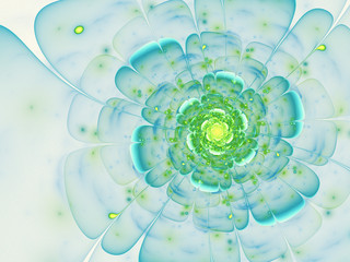 Wall Mural - light green and blue fractal flower, digital artwork for creative graphic design