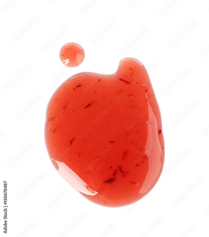 Delicious strawberry sauce on white background