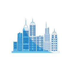 Sticker - building towers high town image blue line vector illustration