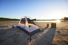 A Tent At A Campsite On The Beach