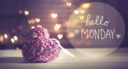 Hello Monday message with a pink heart