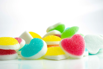 Wall Mural - Heart candies coated with sugar, heart colorful sweet candies, sugar heart shaped candy