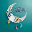 Paper graphic of islamic crescent moon. Islamic decoration. Ramadan Kareem - Glorious month of Muslim year.