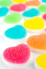 Wall Mural - Heart candies coated with sugar, heart colorful sweet candies, sugar heart shaped candy