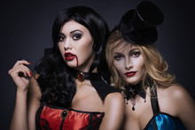 Picture Of Two Women Wearing Halloween Make Up