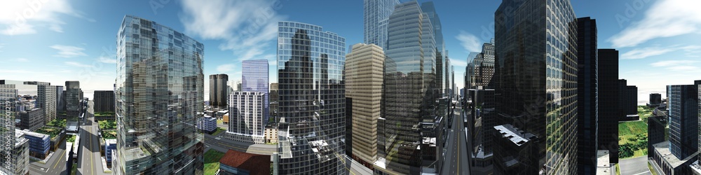 Panorama of a modern city, panorama of skyscrapers, 3d rendering - obrazy, fototapety, plakaty 