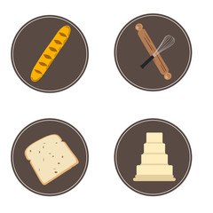 Wall Mural - Set of bakery products and objects, Vector illustration